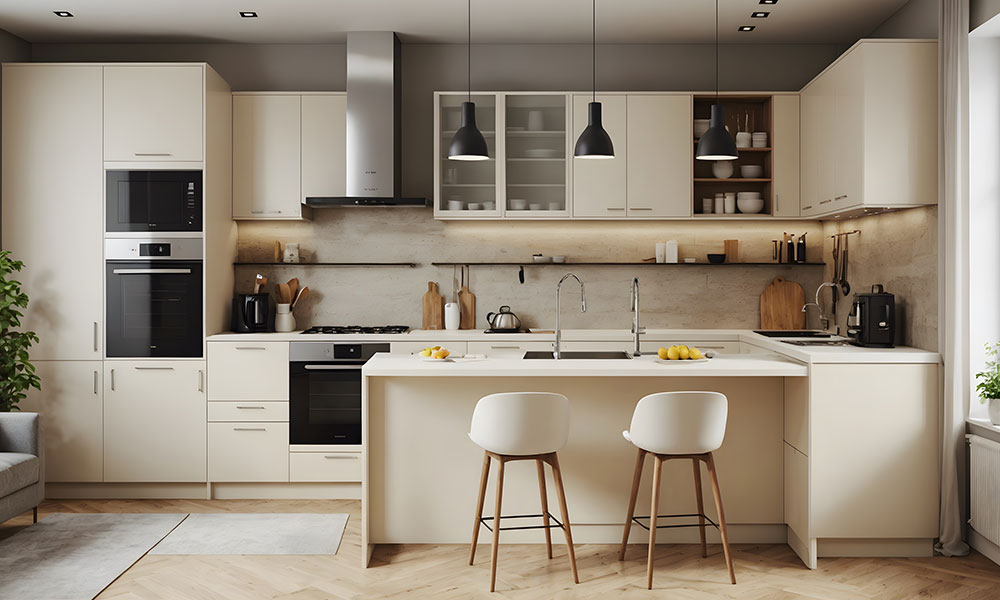 cucina contemporanea color crema